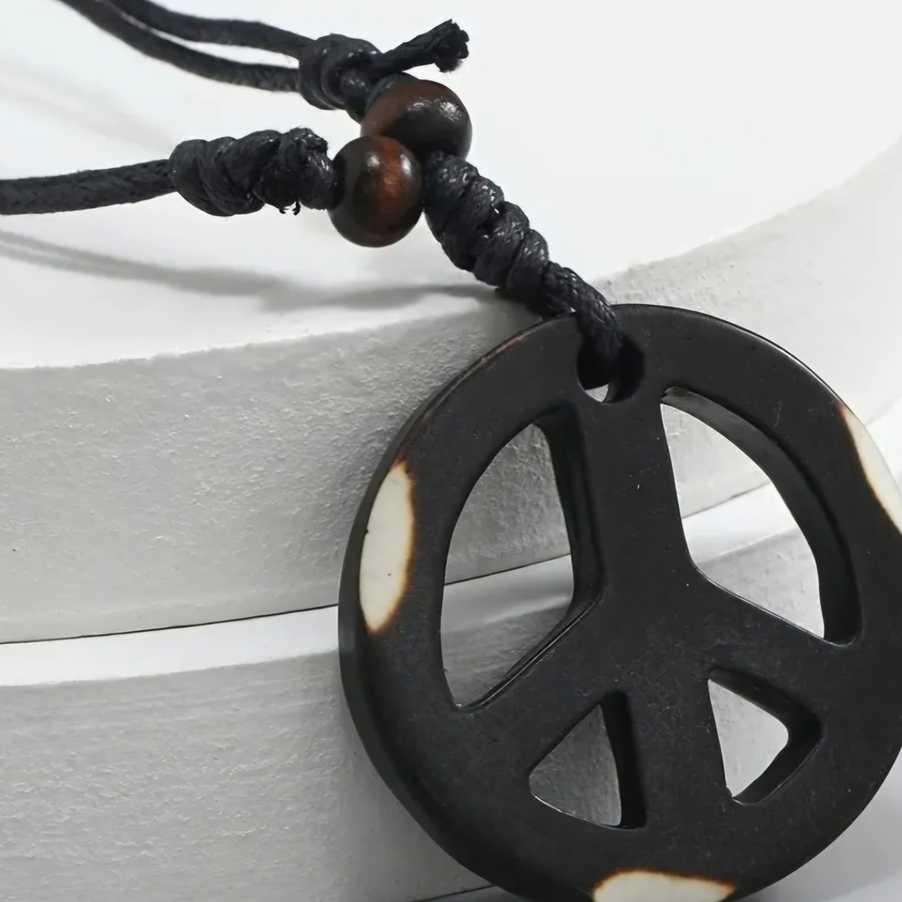 Black and Cream Peace Pendant Necklace